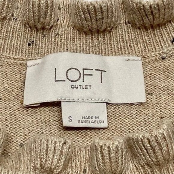 Loft Sweater Women’s Small Beige Speckle Ruffled Collar Button Accent Longsleeve - Picture 13 of 14